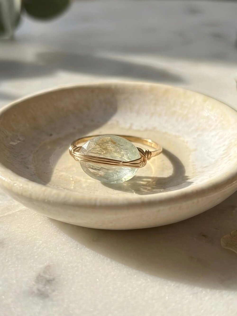 Gold Filled Wire Wrapped Natural Aquamarine Oval Gemstone Ring